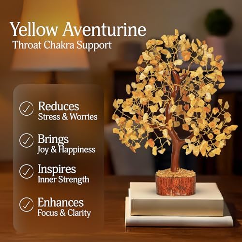 YATSKIA Yellow Aventurine Crystal Tree | Positive Energy Crystals Gem Tree | Crystals and Stones | Coffee Table Decor