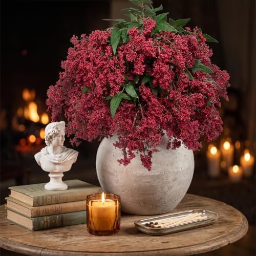 Daynight 4 Pcs Artificial Berry Stem for Vase, 40In Faux Nandina Branches Fall Floral Picks Fake Realistic Berry Spray for Wedding Autumn Farmhouse Home Decor(4, RED, 40Inch)