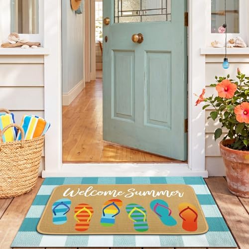 Tinideya 2 Pcs Summer Flip Flop Door Mat Outdoor Layered Entrance Rug