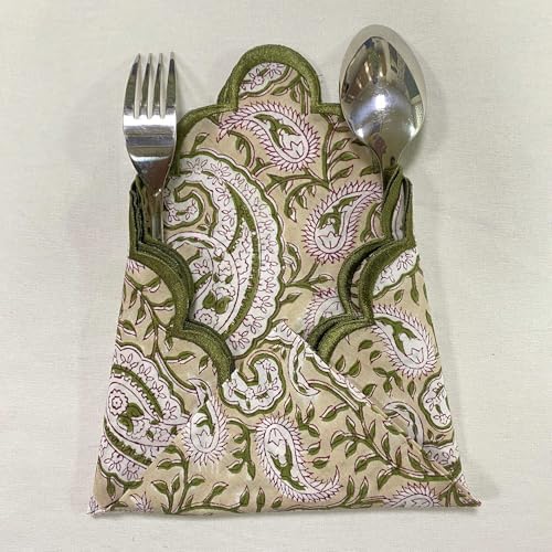 Ridhi Hand Block Print Cloth Napkins, Royal Biege, 18x18 in, Set of 4