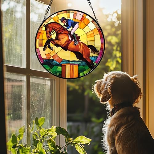 Equestrian Horse Stained Glass Window Hanging Suncatcher Gifts Decor 12"