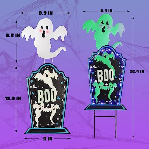 Joliyoou Halloween Yard Stake, 26.4" Solar Lighted Metal Tombstone