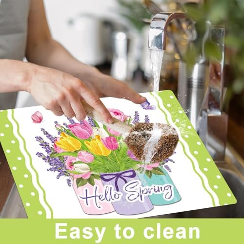 Spring Placemats Set of 6 Tulip Vase Plastic Table Mat 17×13×0.04in