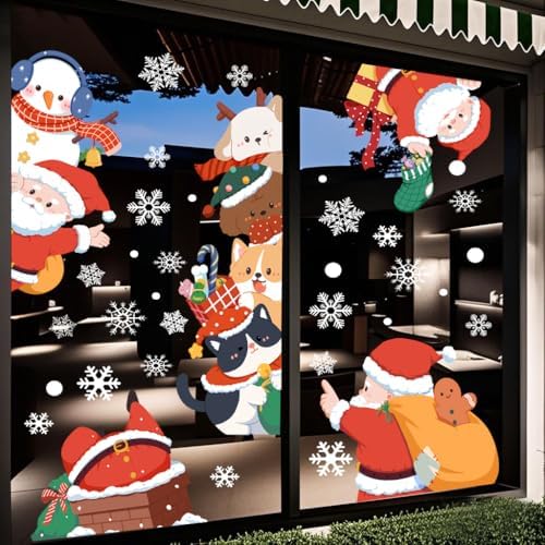 Extra Large Christmas Sticker Santa Claus Snowman Window Clings Stickers for Glass, Cartoon Windows Static Stickers, Snowflake DIY Wall Window Door Mural Showcase Decal Sticker (Santa Claus)
