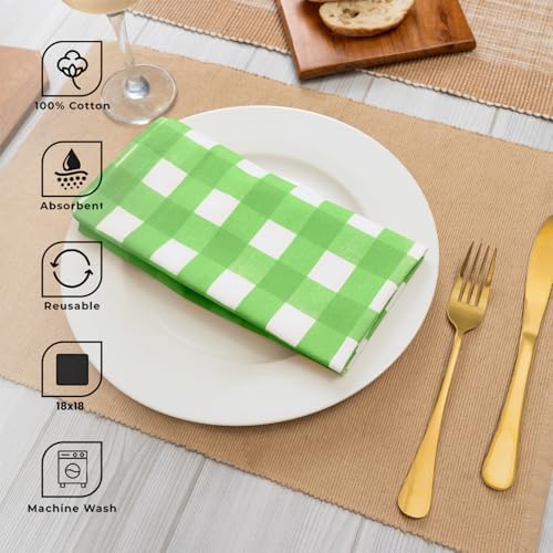 Blue Needles Gingham Buffalo Plaid Cotton Dinner Napkins Set of 12-18"x18"