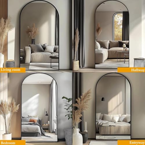 Prywot Arched Full Length Mirror, 71"x30" Free Standing Floor Mirror, Black
