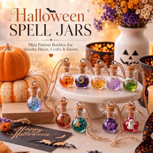 Patelai 30 Pcs Mini Glass Bottles with Cork Glass Tiny Potion Bottles with Lids Clear Mini Wishing Spell Jars with 20 Meters Hanging Rope for Necklace Making Halloween DIY Art Craft(Ball-Shaped)