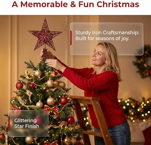 BinaryABC Iron Christmas Tree Star Topper,20cm Glittering Tree Topper