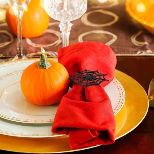 Black Spider Web Napkin Rings Set of 6,Metal Halloween Napkin Holders for Family Party Wedding Dining Home Table Decors Halloween Decorations
