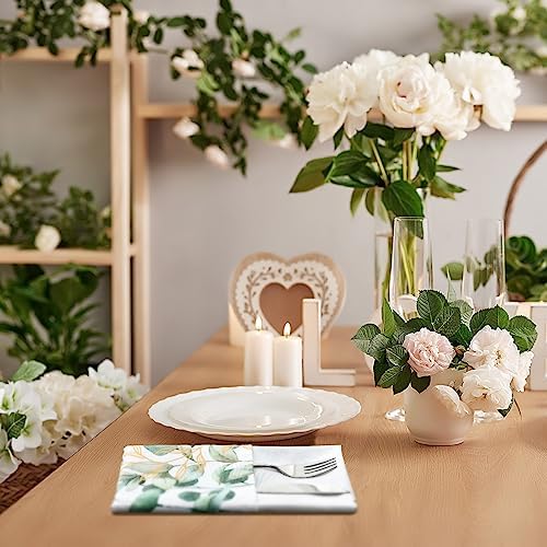 Qeeenar 12 Pcs Eucalyptus Leaf Spring Floral Cloth Napkins, 20x20 Washable