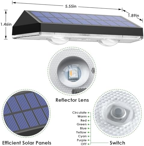 Solar Fence Lights Outdoor - Warm White & RGB 6 Color, Dusk to Dawn Solar Deck Light, Solar Lights Outdoor IP65