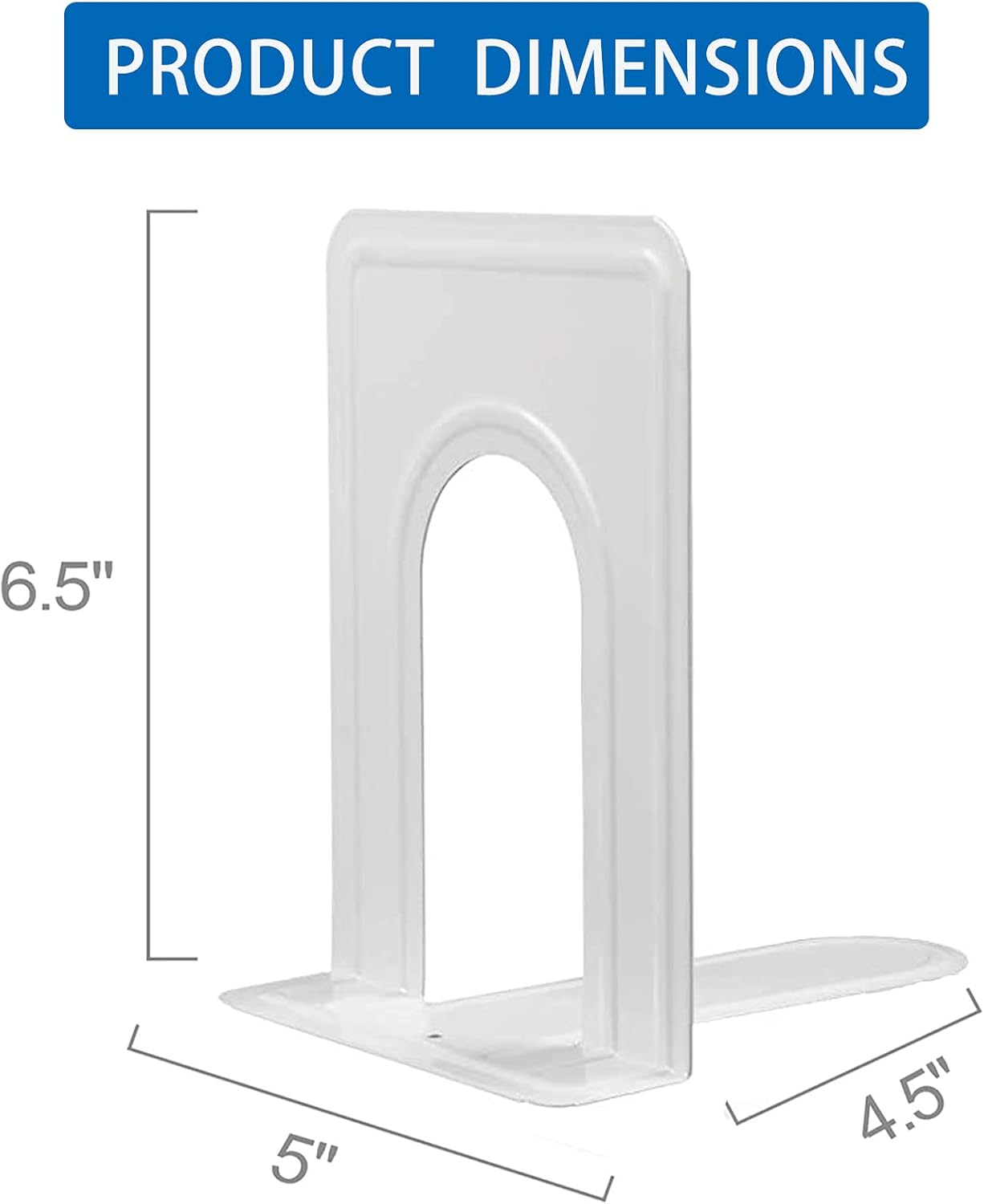 Metal Bookends / Book Shelf Holder Home Decorative / 4 Pair / White / 6.5 x 5