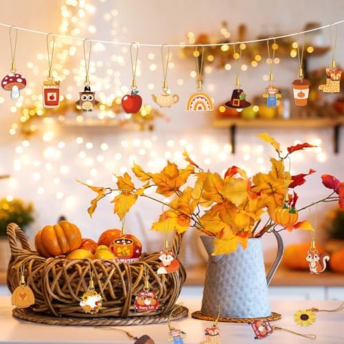 36Pcs Fall Tree Ornaments Double Side Acrylic Autumn Hanging Decor