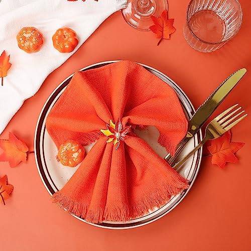 LogHog Thanksgiving Gold Maple Leaf Napkin Rings - Set of 6 for Festive and Elegant Table Settings - Durable and Easy to Use for Large Gatherings and Gift Giving