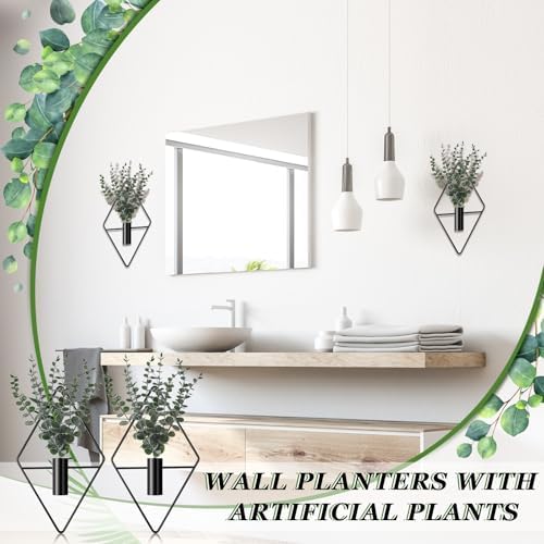 Jexine 2 Pcs Hanging Artificial Planters Wall Decor, Black, Eucalyptus