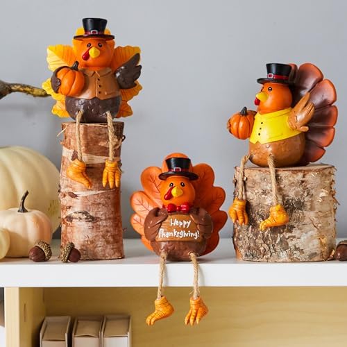 JOYIN 3 PCS Thanksgiving Turkey Tabletop Centerpiece, Resin Figurines for Fall Harvest, Autumn Home Decoration, Indoor Kitchen Decor & Party Supplies