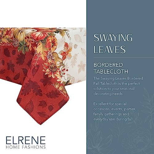 Elrene Home Fashions Swaying Leaves Bordered Fall, Seasonal and Holiday Tablecloth, 52"x70" Oblong/Rectangle, Multi