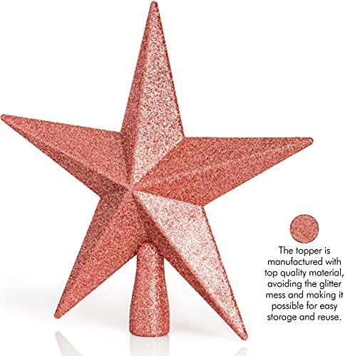 Glitter Star Christmas Tree Topper 8" Rose Gold Xmas Holiday Decor Ornament