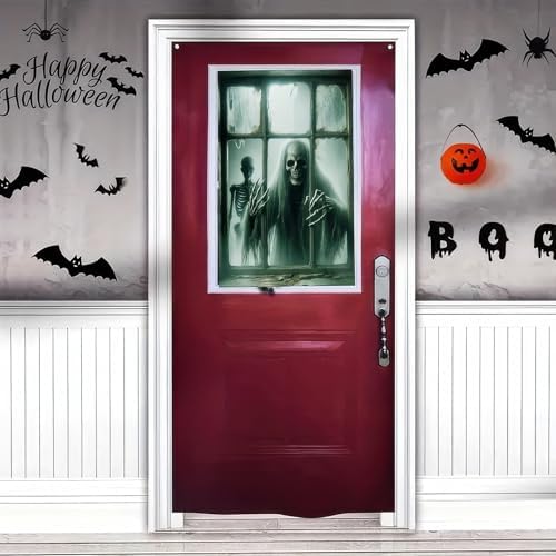 Grim Reaper Halloween Window Cover, 31 x 47 Inch Horror Themed Curtain, Halloween Photo Backdrop Tapestry for Festival Home, Indoor/Outdoor Decor, Garden, and Party Supplies
