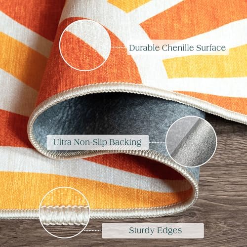 Front Door Mat Indoor Outside Entrance - 2x3 Orange Boho Sun Rug