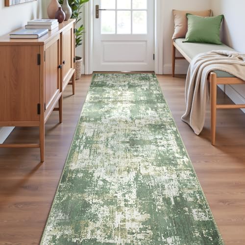 RELEANY Washable Runner 2'x6' Abstract Area Rug for Hallway Light Green
