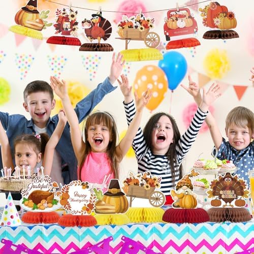 NatNarr 12PCS Thanksgiving Table Decorations Thanksgiving Centerpieces for Tables Autumn Honeycomb Centerpiece Fall Table Toppers Turkey Centerpiece Decor for Birthday Party Supplies