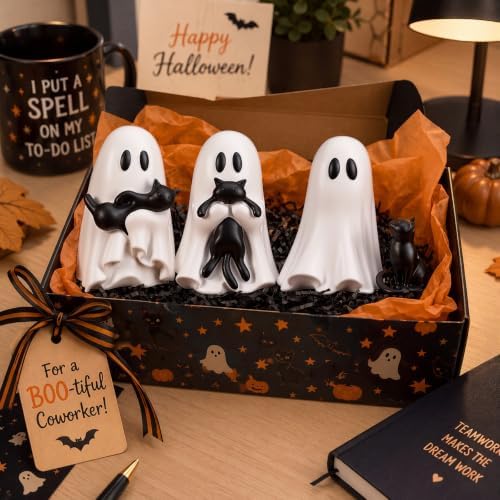RattanView 4 Pcs Large Halloween Ghost Cat Table Decor, 6" Cute Figurines