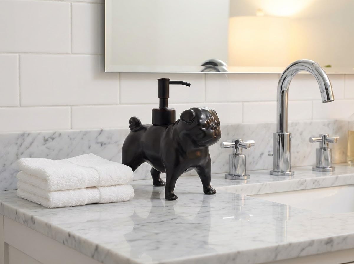 Pug Dog Shaped Ceramic Pump Soap Dispenser / Pug Pump Dispenser-black