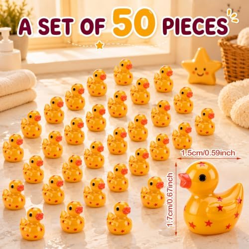 Anime Theme Mini Resin Ducks Tiny Duck Figurines Bulk Small Duckies Yellow and Red Stars Resin Animals Figures Garden Landscape Cartoon Decor for Home Office Car Decor Gift DIY Crafts