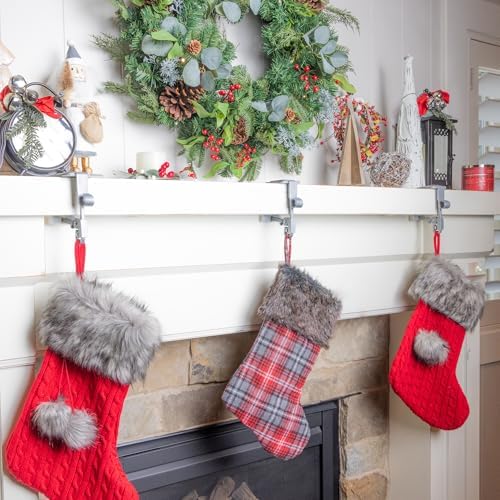 [Fireplace Stocking and Garland Hanger] - Patented Mantle Holder Has Two Hooks - Hold Christmas Stocking and Hang Garland - Durable Wrought Iron - Padded Contact Points (3 Pack - Silver)
