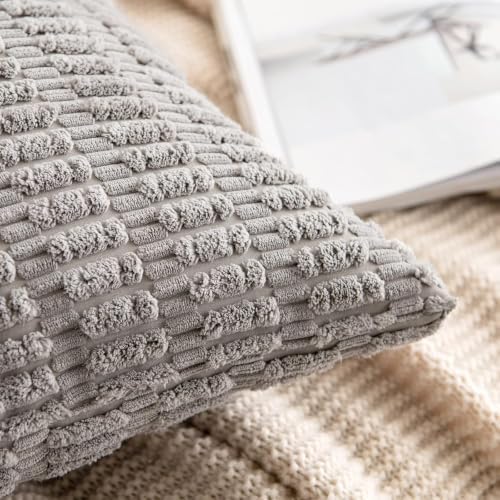 MIULEE Corduroy Decorative Throw Pillow Covers 20x20 Light Grey Pack of 2