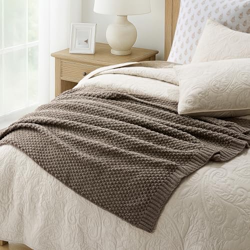 EVERGRACEHOME Chunky Chenille Knit Throw Blanket, 60 x 80, Mocha Brown