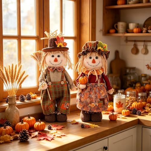 Fall Decoration 2Pack Standing Scarecrows with Stretchable Legs 22" to 28"