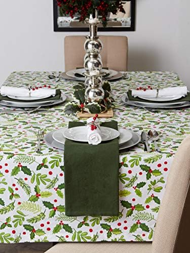 DII Boughs of Holly Collection Decorative Holiday Dining Table & Kitchen Décor, Square Tablecloth, 52x52, Christmas Greenery