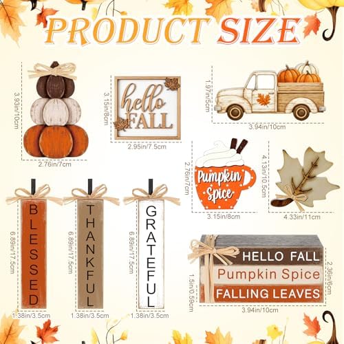 11 Pcs Fall Table Decorations Autumn Pumpkin Wooden Decorative Set Featuring Blessings Gratitude and Appreciation Sign for Thanksgiving Various Occasions Family Dining Kitchens Offices
