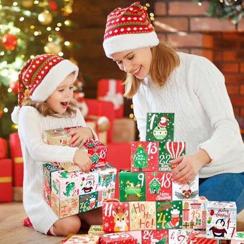 ONESING 24 Pcs DIY Christmas Advent Calendar Boxes for 2026, 24 Days Countdown Calendar Gift for Adults and Kids Christmas Cardboard Number Boxes Make & Fill Your Own Advent Calendar Boxes