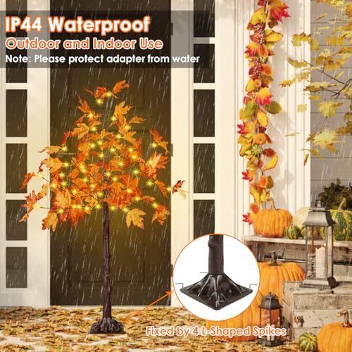 2 Pack 4FT Lighted Maple Tree 100 LED Artificial Fall Tree for Home Decor