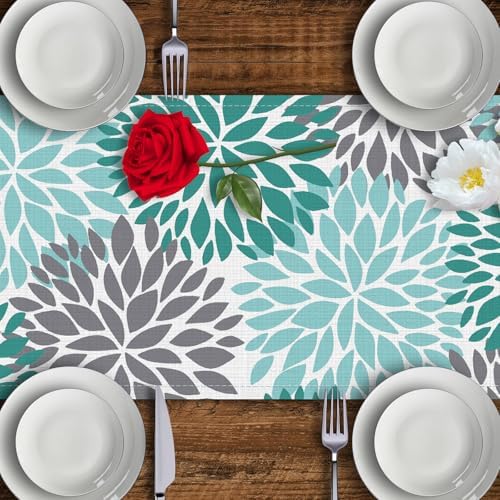 Niviy Green Table Runner 108 inches Long Dahlia Pinnata Flower Pattern Spring Summer Seasonal Kitchen Dining Green Table Decoration for Indoor Outdoor Home Party Decor (13 x 108 inch)