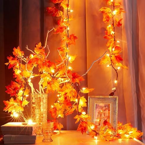 Fall Decorations for Home 9FT Plug in Fall Lights with 50 Orange Incandescent Bulbs UL Certified Connectable Lighted