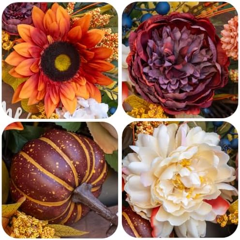 Artificial Harvest Fall Wreaths for Front Door 24 Inch Autumn Wreath