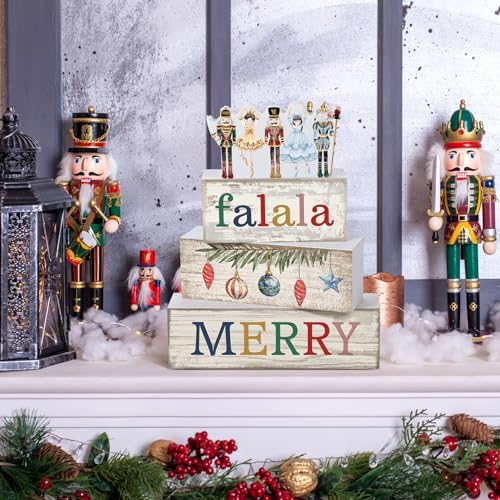 Lineshading 4 Pcs Wooden Nutcracker Block Signs Christmas Farmhouse Decor