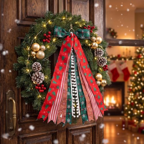 1 Pack Christmas Large Wreath Ribbon Bow for Front Door