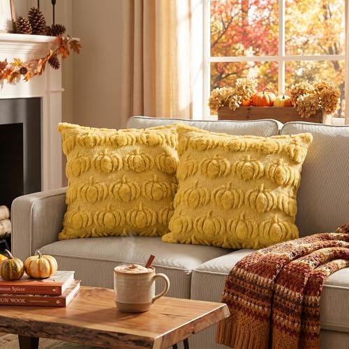AVOIN colorlife Yellow Fall Pumpkin Throw Pillow Covers 20x20 Inch