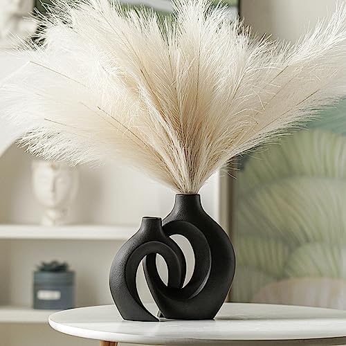 Snuggle Hollow Modern Ceramic Vase / Large Matte Black / Set of 2
