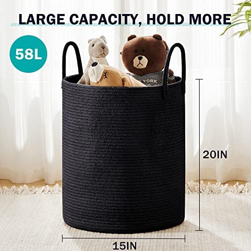 YOUDENOVA Woven Rope Laundry Hamper Basket, 58L Blanket Basket for Nursery