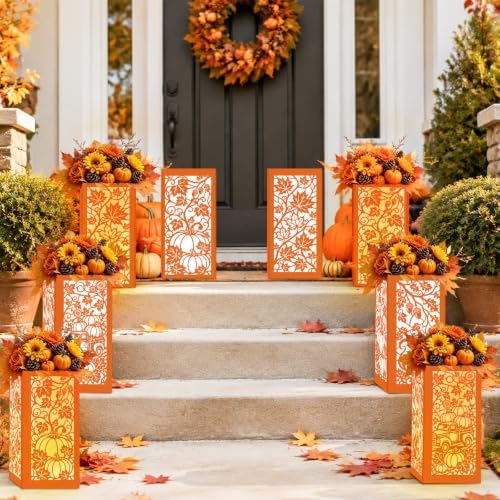 Urlax 8PCS Fall Decorations for Home Thanksgiving Table Centerpiece Box for Floral Arrangements Autumn Harvest Table Decor with Maple Leaves Pumpkin Squirrel Truck Design