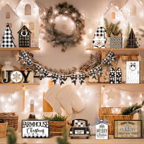 Funnymoom 17 Pcs Christmas Tiered Tray Decor Set Winter Tiered Tray Decor
