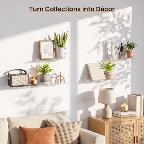 upsimples 15" x 6" Acrylic Shelves for Wall Storage and Organizer, 4 Pcs