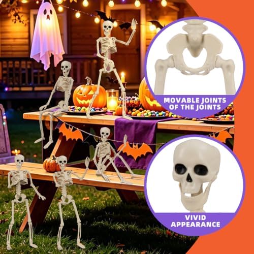 5PCS 16in Posable Skeleton Halloween Decorations,Mini Skeletons for Yard