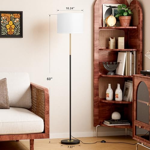 Ambimall 60'' Modern Floor Lamp with Shade, Tall Lamps for Living Room, Bedroom, Office, Dining Room, Gold & Black Lamp